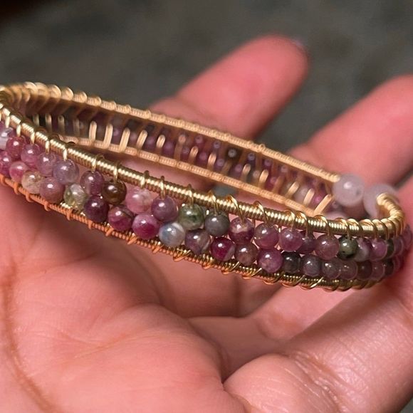 Rainbow Tourmaline Bangle Bracelet - Picture 1 of 1